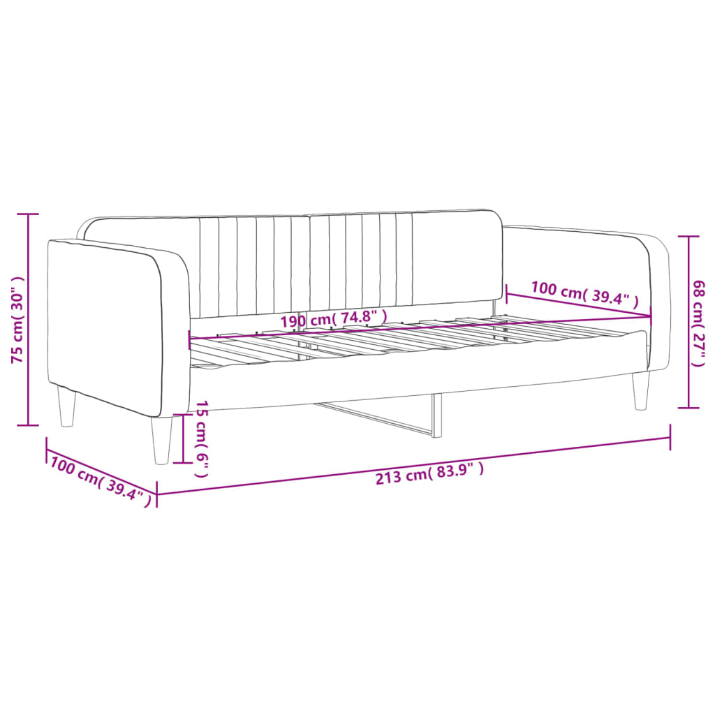 Tagesbett Hellgrau 100x190 cm Samt