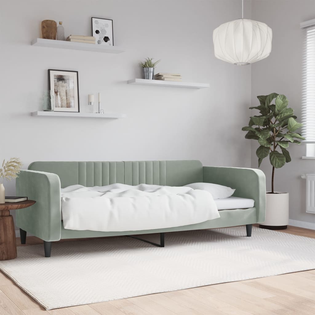 Tagesbett Hellgrau 100x190 cm Samt