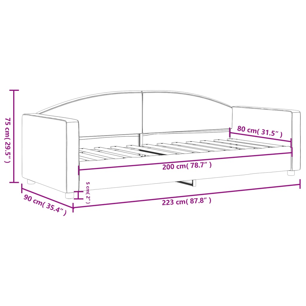 Tagesbett Schwarz 80x200 cm Stoff