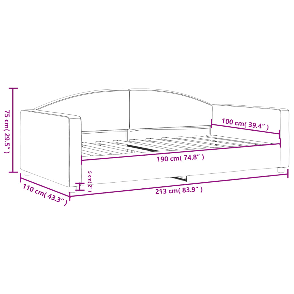 Tagesbett Dunkelgrau 100x190 cm Stoff