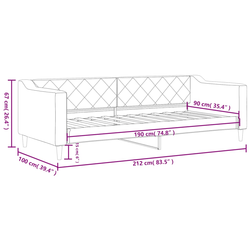 Tagesbett Dunkelgrau 90x190 cm Stoff