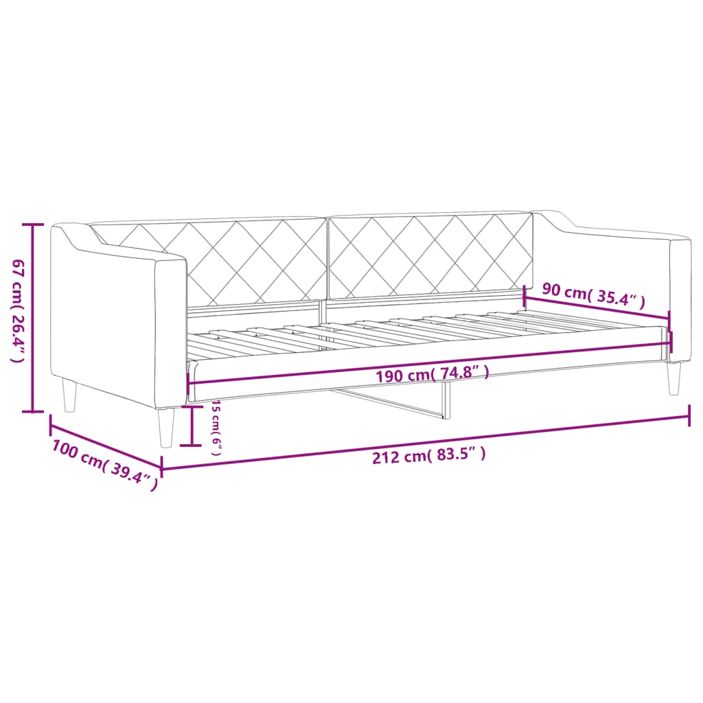 Lit de repos Tissu Noir 90x190 cm