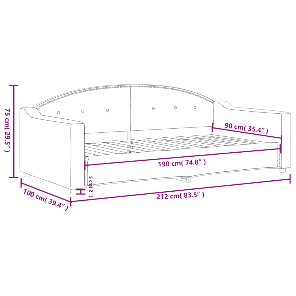 Tagesbett Dunkelgrau 90x190 cm Stoff