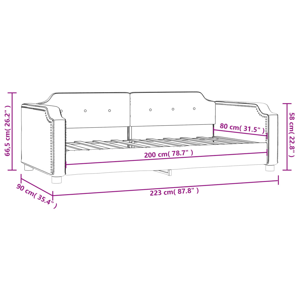 Lit de repos tissu gris foncé 80x200 cm