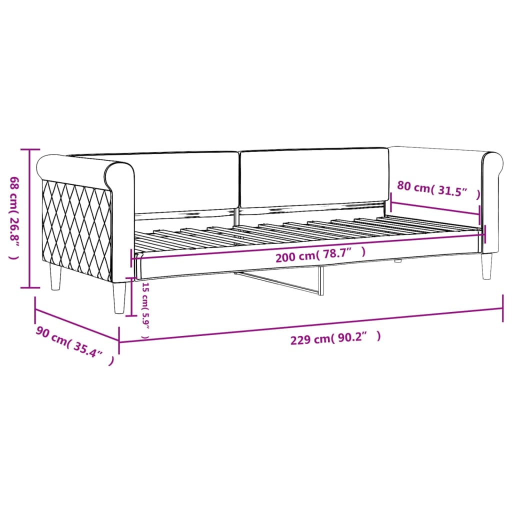 Lit de repos gris clair 80x200 cm velours