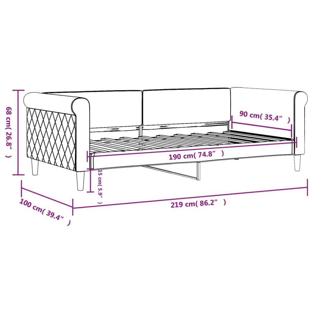 Lit de repos Noir 90x190 cm Velours