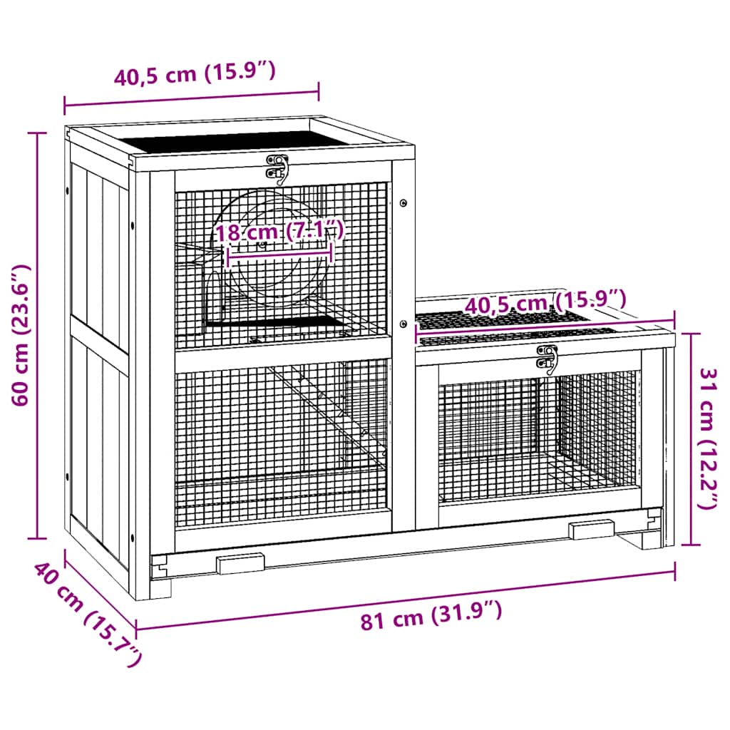 Hamsterkäfig 81x40x60 cm Massivholz Tanne