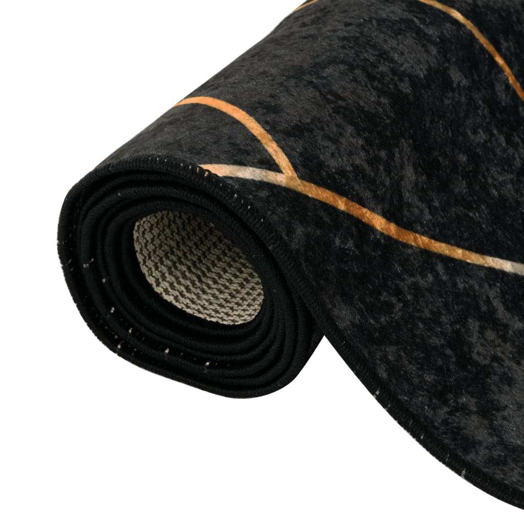 Teppich Waschbar Schwarz und Golden 190x300 cm