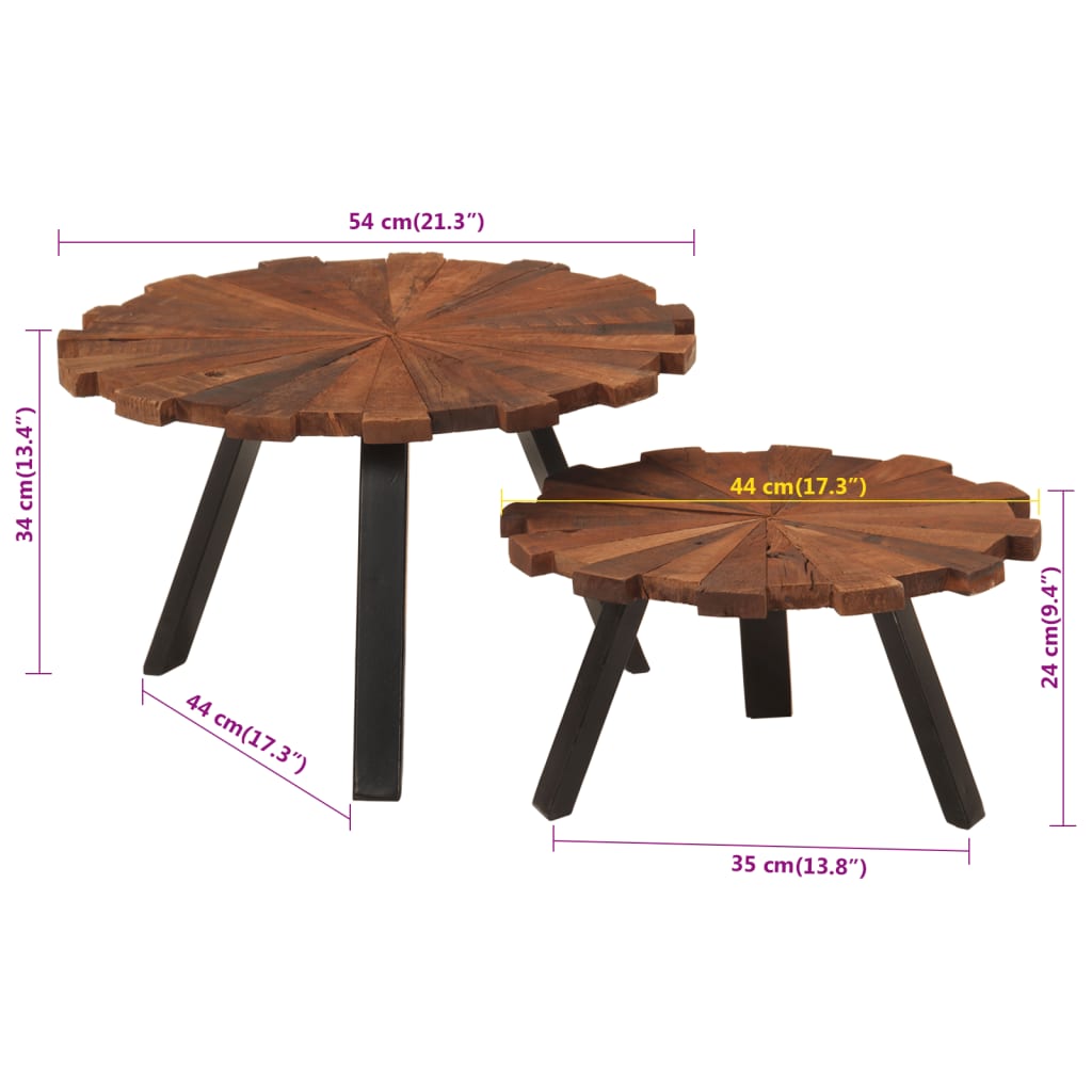 Tables basses 2 pcs. Bois massif récupéré et fer