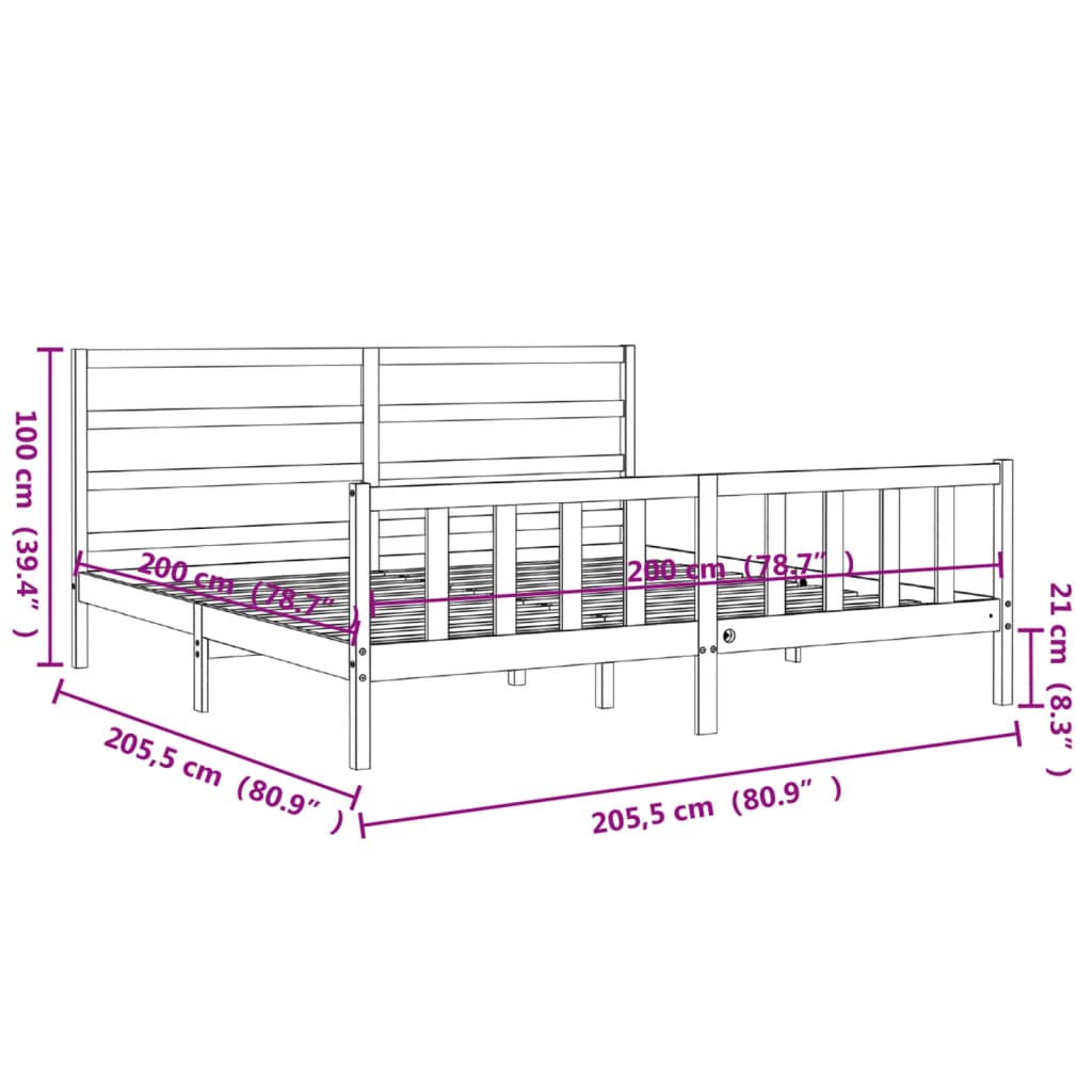Massivholzbett mit Kopfteil Schwarz 200x200 cm