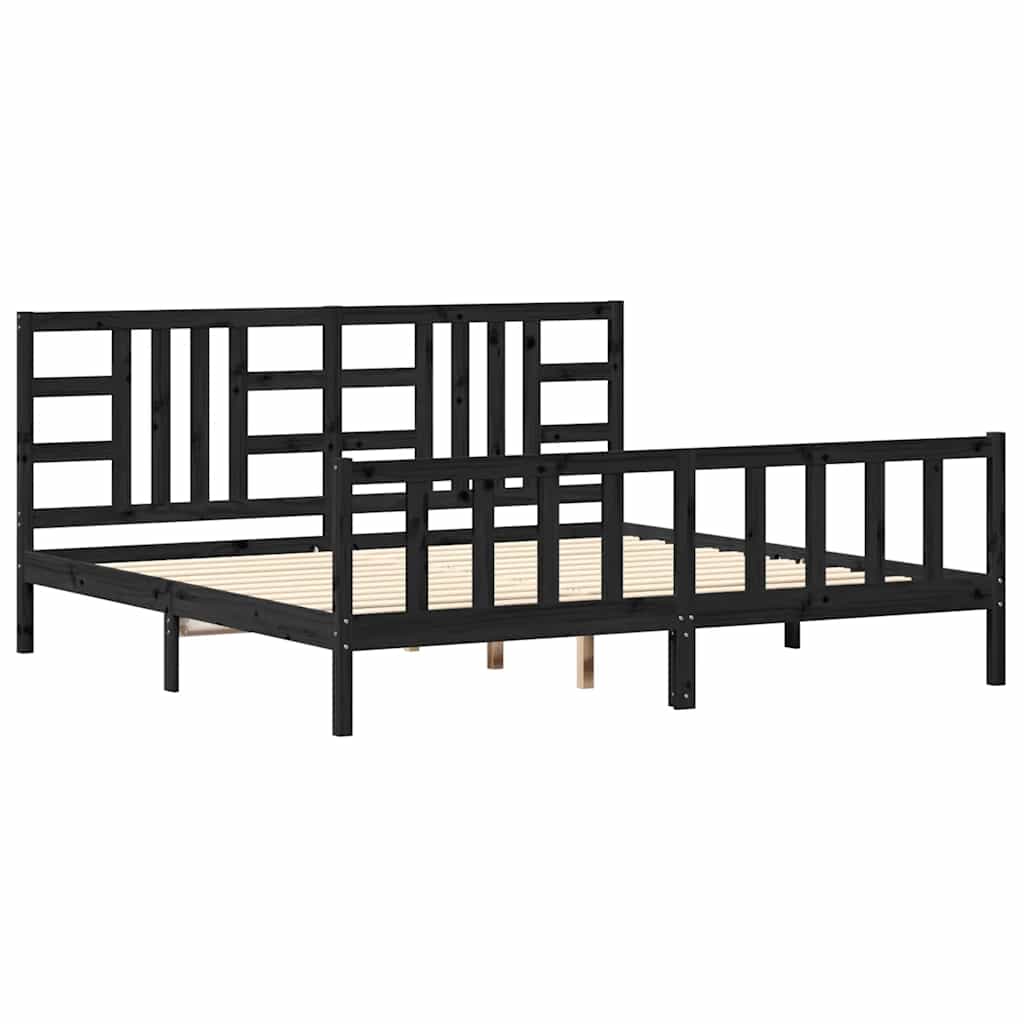 Massivholzbett mit Kopfteil Schwarz 200x200 cm
