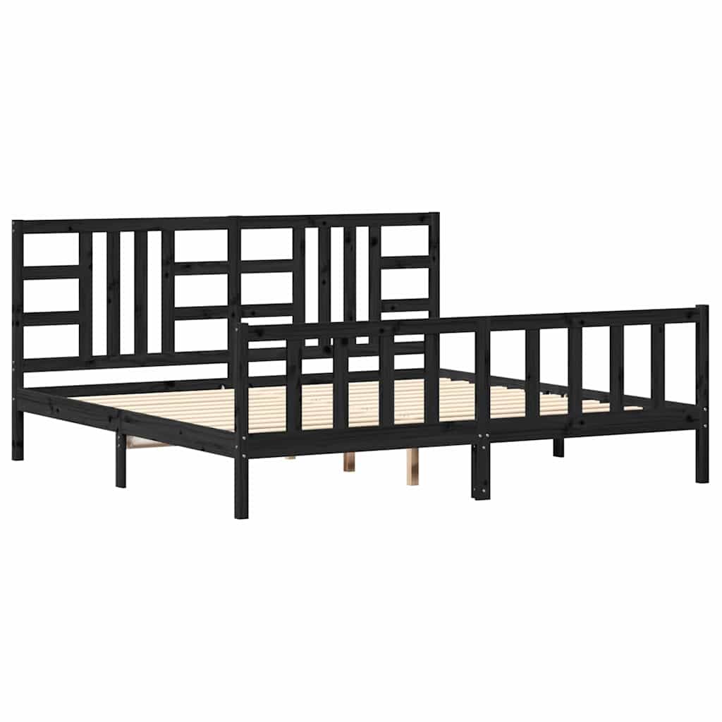 Massivholzbett mit Kopfteil Schwarz 200x200 cm
