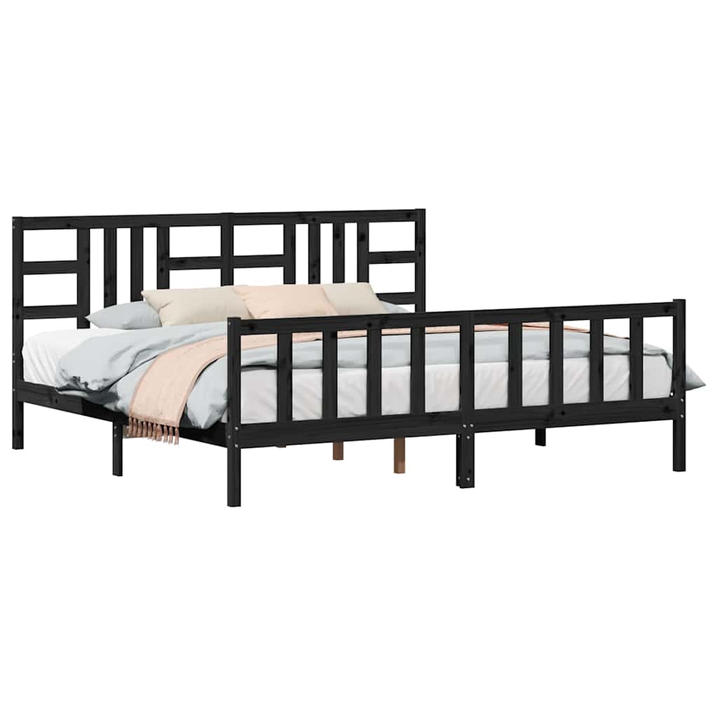 Massivholzbett mit Kopfteil Schwarz 200x200 cm