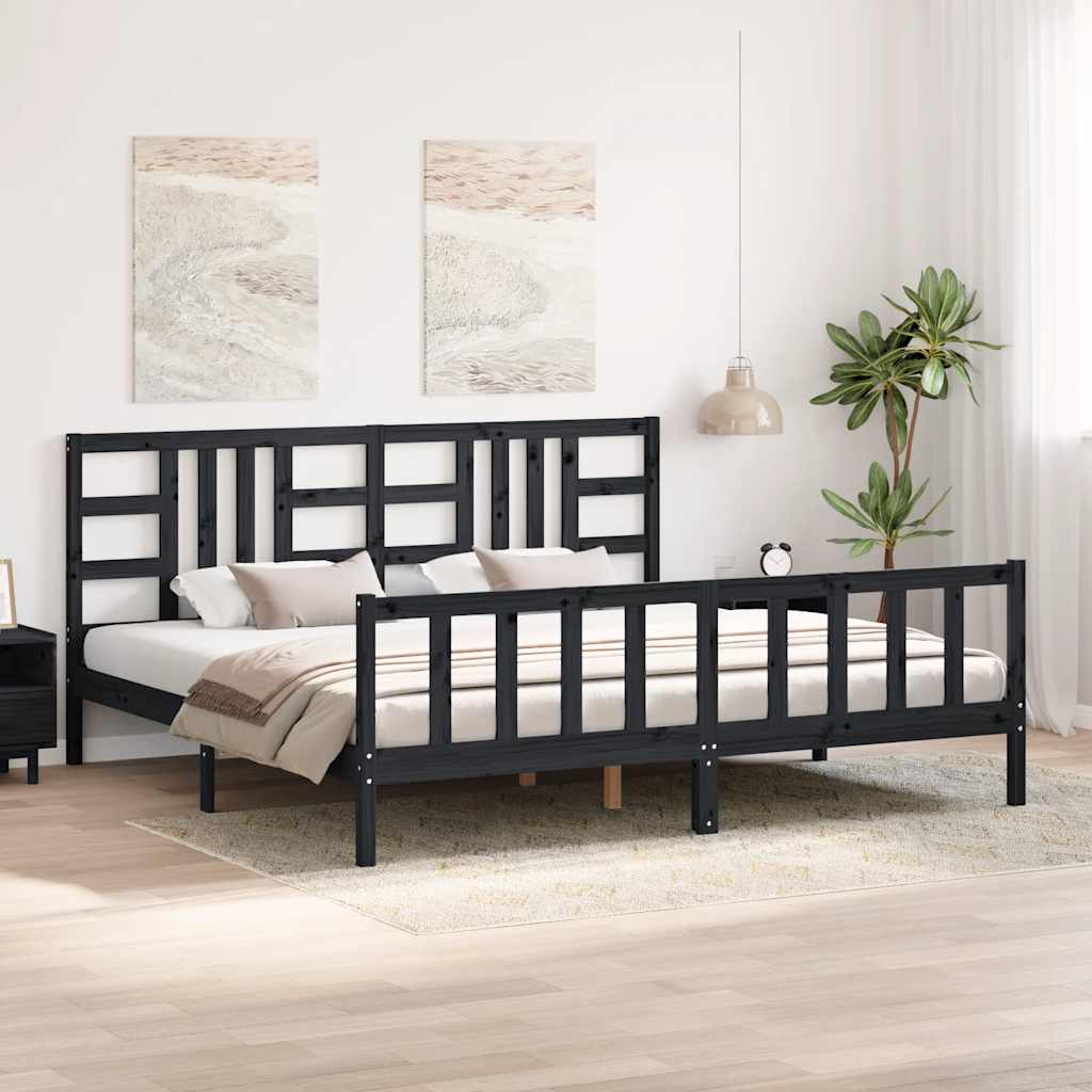 Massivholzbett mit Kopfteil Schwarz 200x200 cm