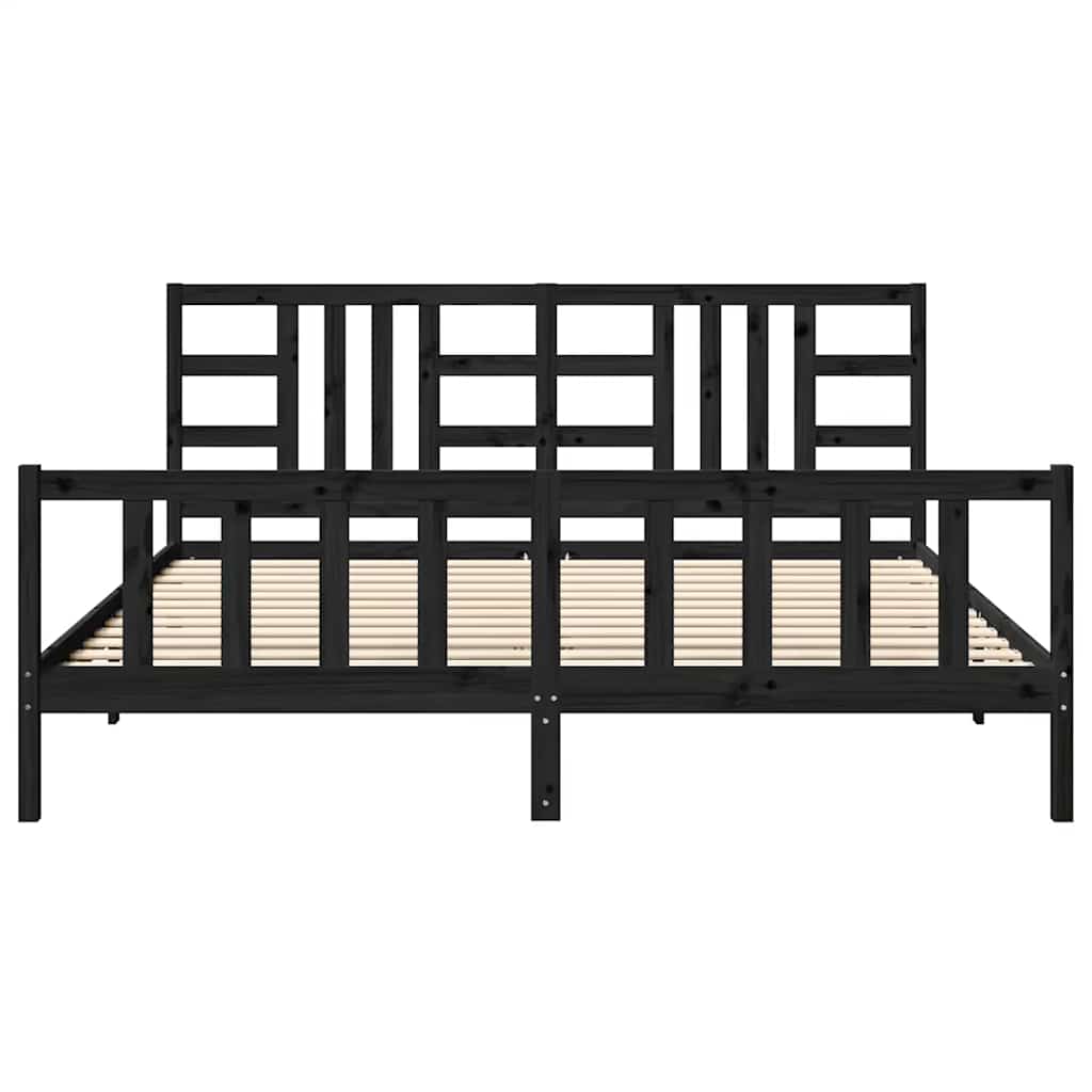 Massivholzbett mit Kopfteil Schwarz 200x200 cm