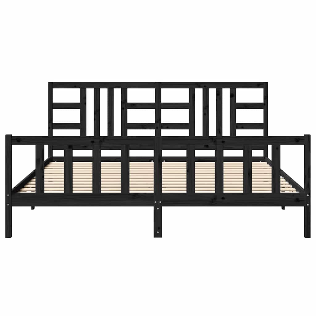 Massivholzbett mit Kopfteil Schwarz 200x200 cm