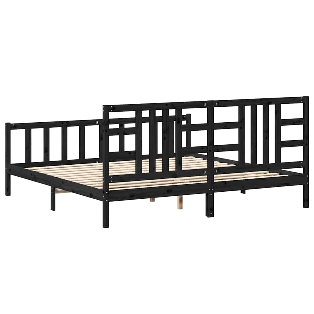 Massivholzbett mit Kopfteil Schwarz 200x200 cm