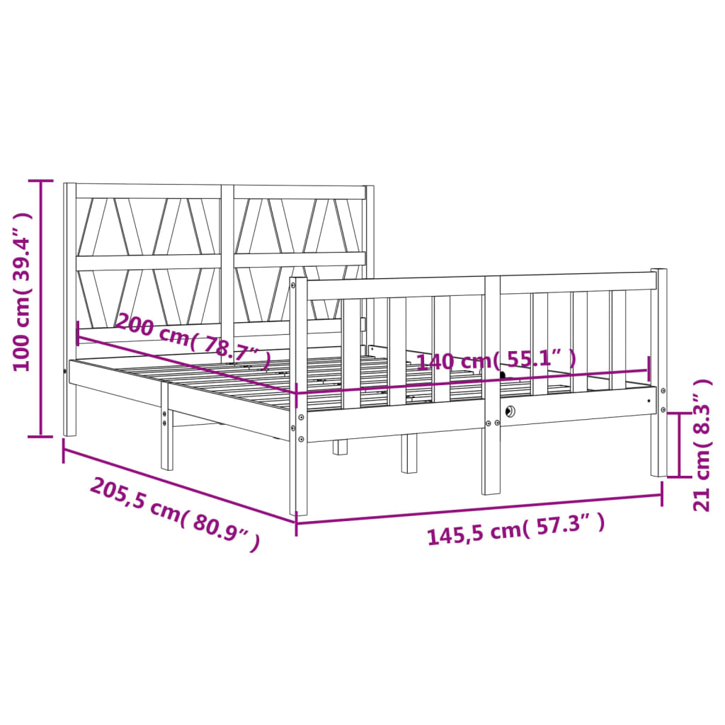 Massivholzbett ohne Matratze 140x200 cm Kiefernholz