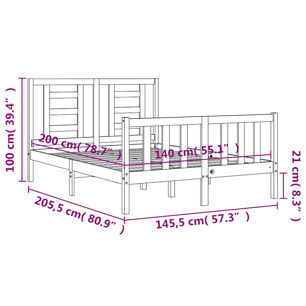 Massivholzbett ohne Matratze 140x200 cm Kiefernholz