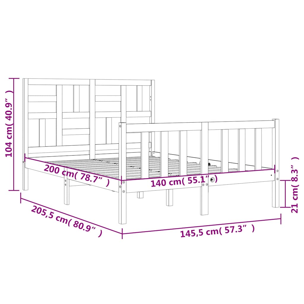 Massivholzbett ohne Matratze 140x200 cm Kiefernholz