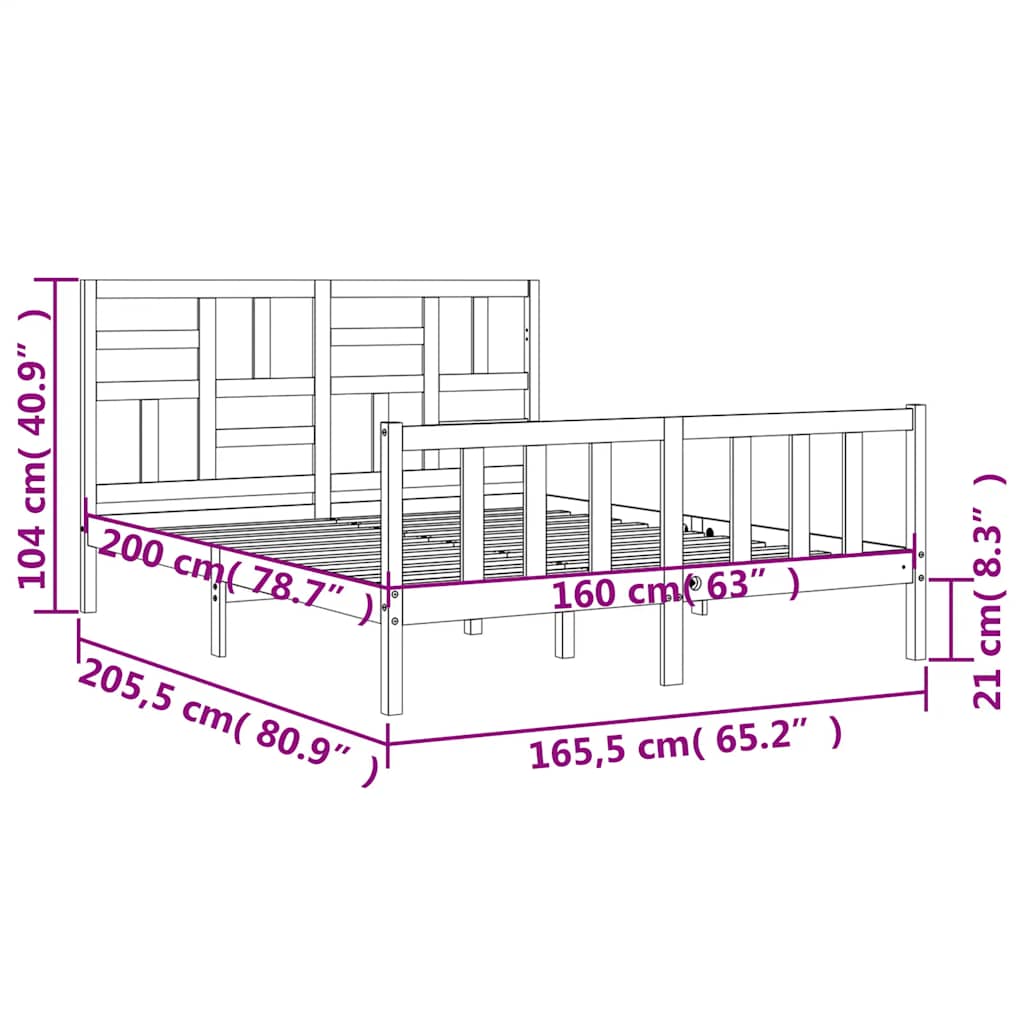 Massivholzbett ohne Matratze 160x200 cm Kiefernholz