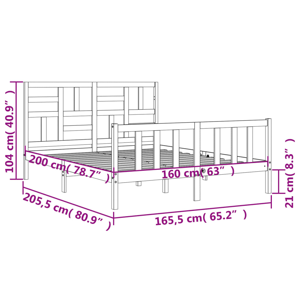 Massivholzbett ohne Matratze 160x200 cm Kiefernholz