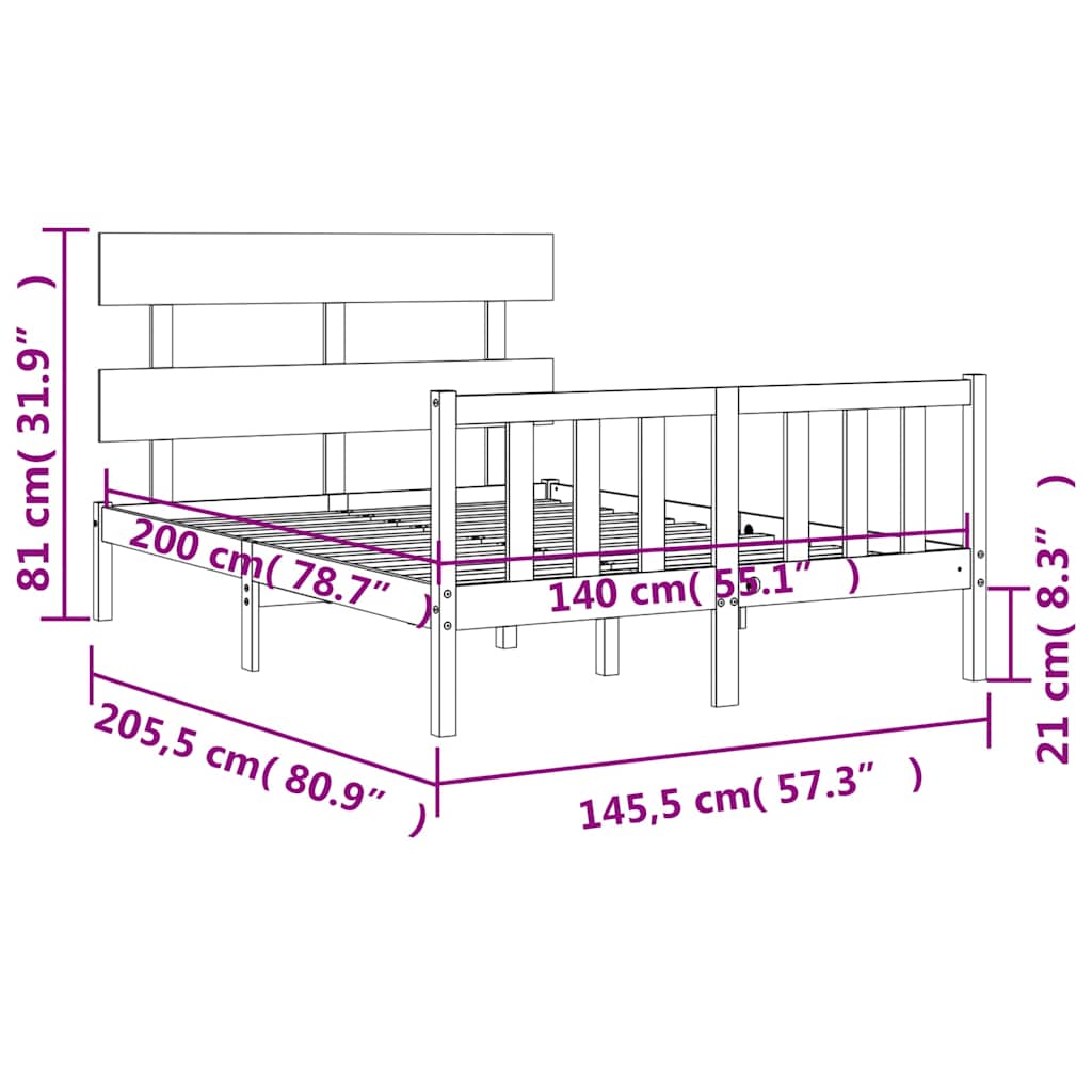 Massivholzbett ohne Matratze 140x200 cm Kiefernholz