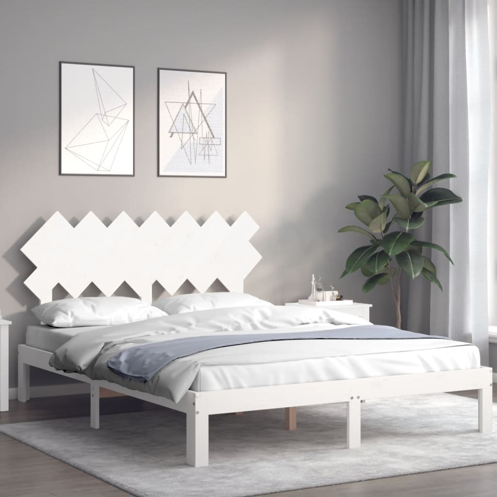 Massivholzbett ohne Matratze Weiß 140x190 cm Kiefernholz