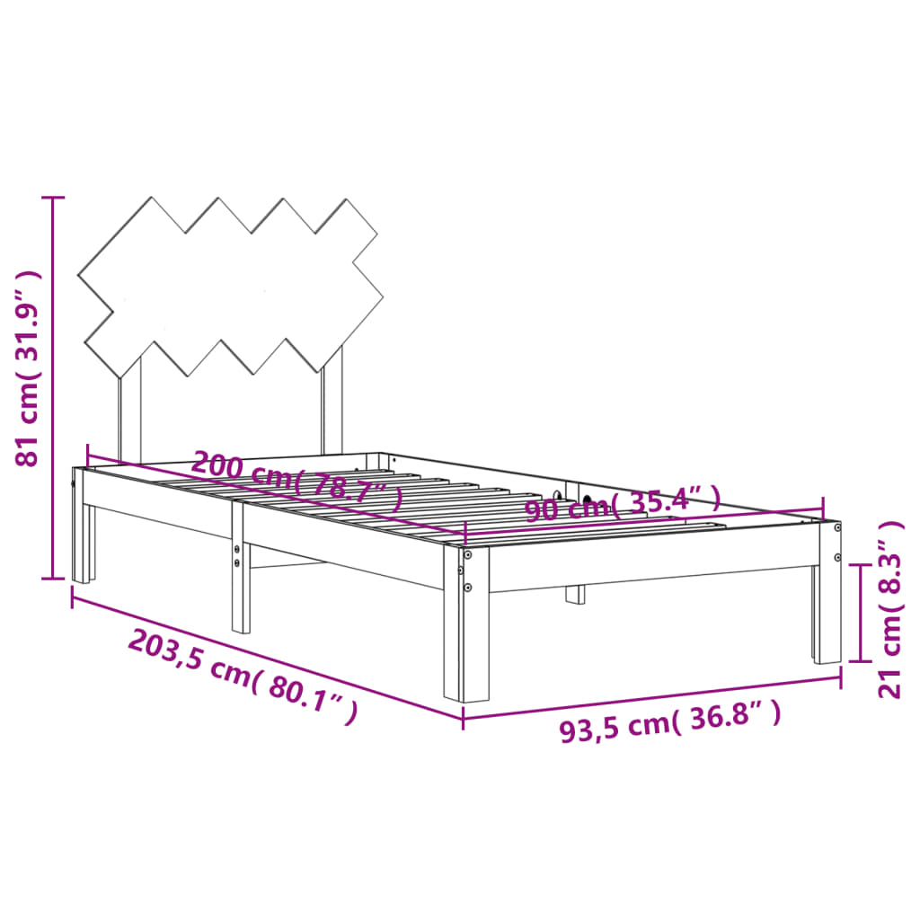 Massivholzbett ohne Matratze Weiß 90x200 cm Kiefernholz