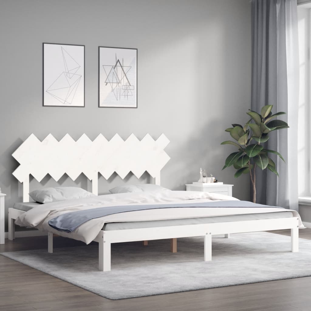 Bettgestell ohne Matratze Weiß Super King Size Massivholz
