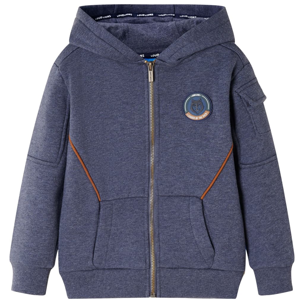 Kinder-Kapuzenpullover mit Reißverschluss Dunkelblau Melange 128