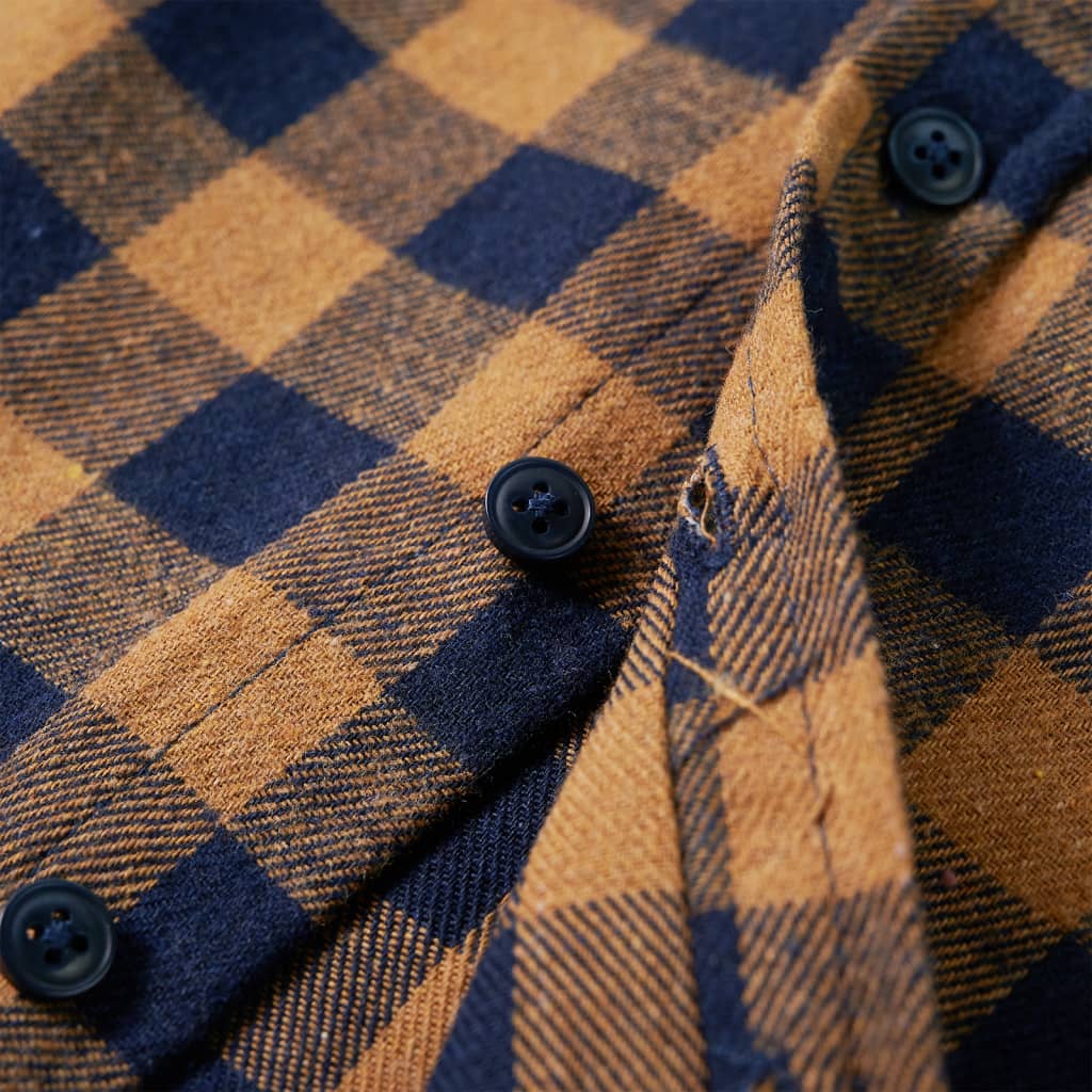 Kinderhemd Karomuster Cognac und Blau 92