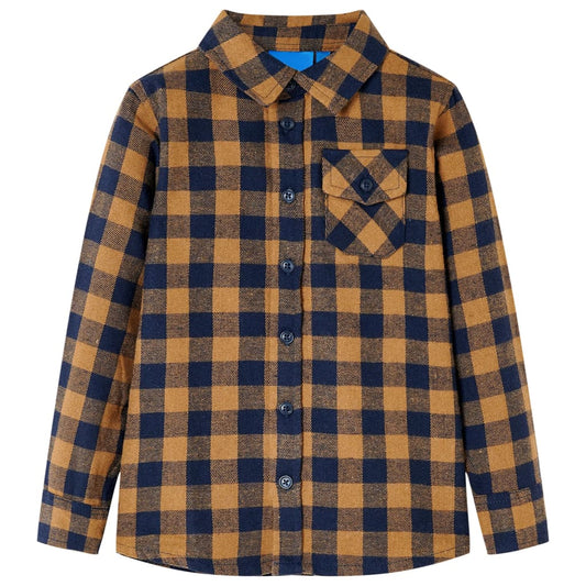 Kinderhemd Karomuster Cognac und Blau 116