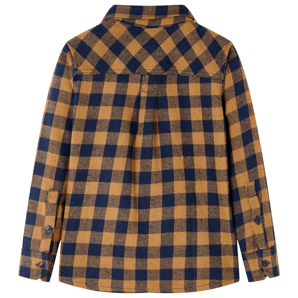 Kinderhemd Karomuster Cognac und Blau 116