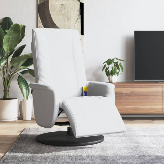 Fauteuil de massage avec repose-pieds en simili cuir blanc