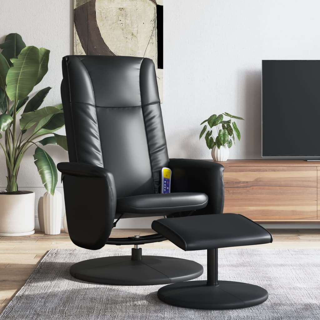 Fauteuil de massage avec repose-pieds simili cuir noir