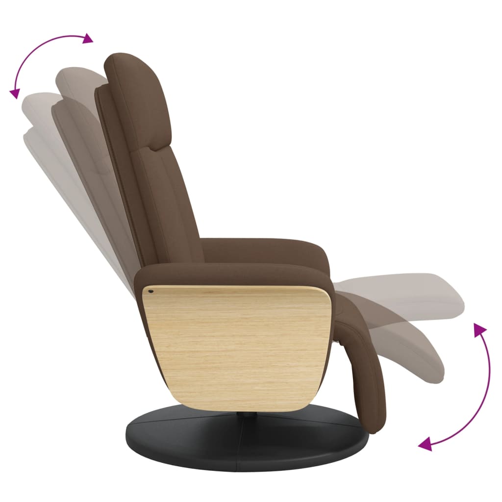 Fauteuil relax avec repose-pieds en tissu marron