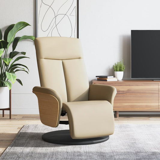 Fauteuil relax avec repose-pieds en tissu crème
