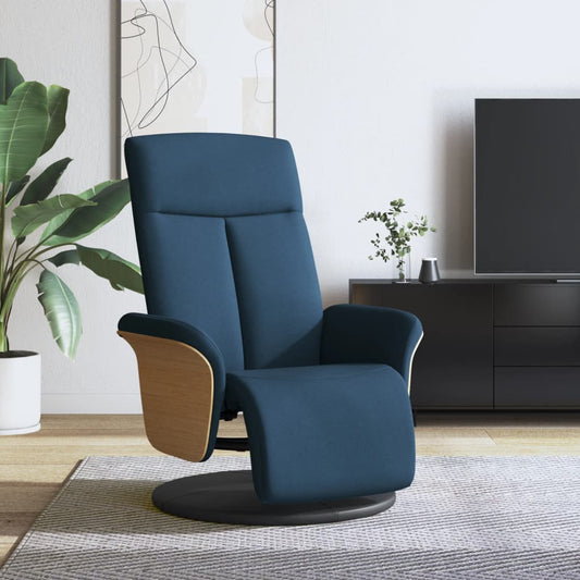 Fauteuil relax avec repose-pieds en tissu bleu