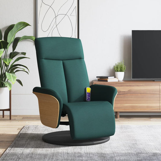 Fauteuil de massage avec repose-pieds en tissu vert foncé