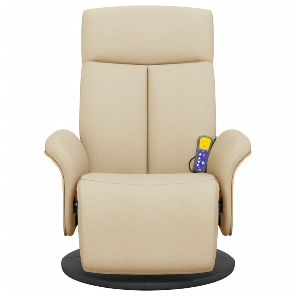 Fauteuil de massage avec repose-pieds en tissu crème