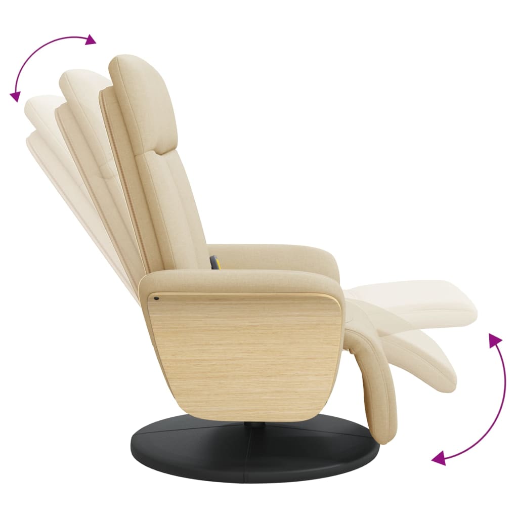Fauteuil de massage avec repose-pieds en tissu crème