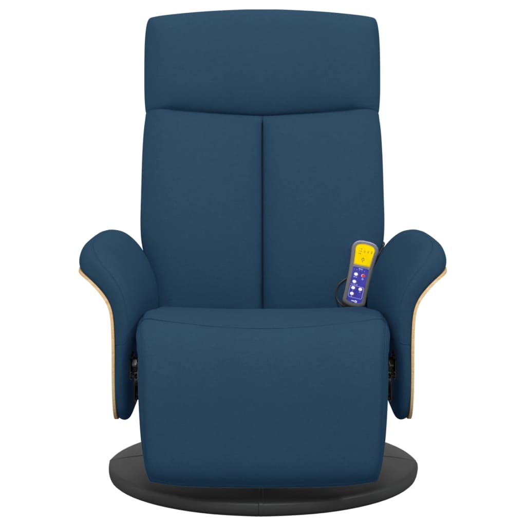 Fauteuil de massage avec repose-pieds en tissu bleu