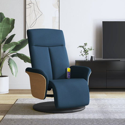 Fauteuil de massage avec repose-pieds en tissu bleu