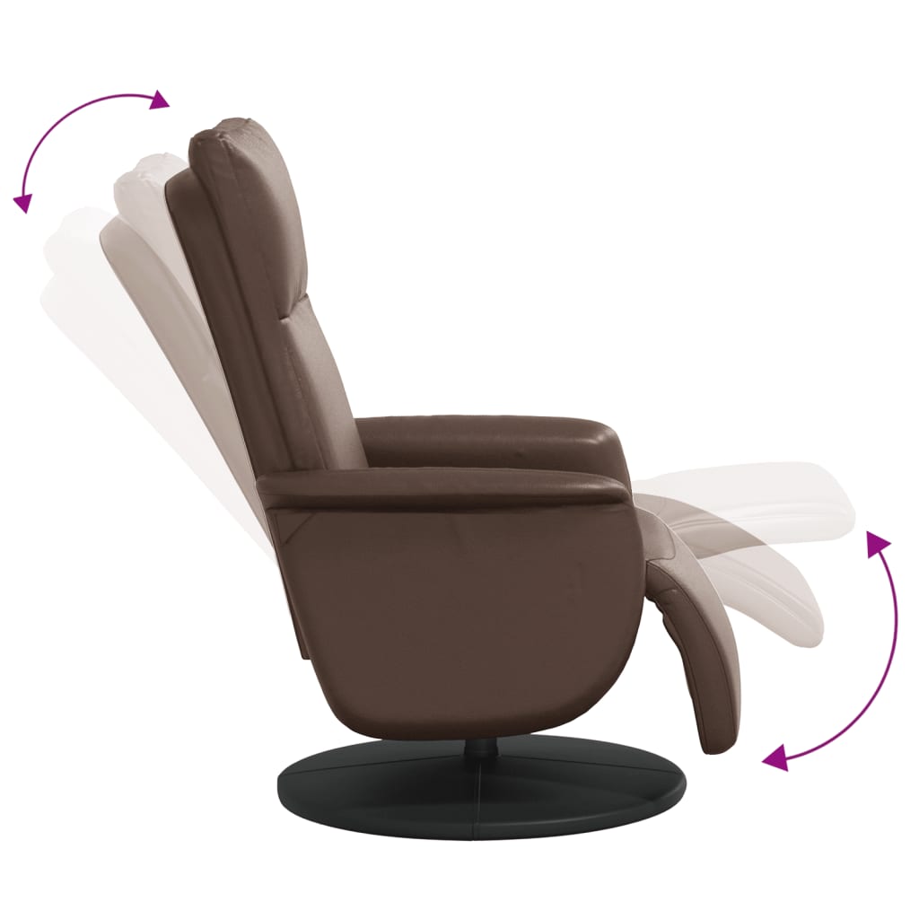 Fauteuil relax avec repose-pieds en simili cuir marron