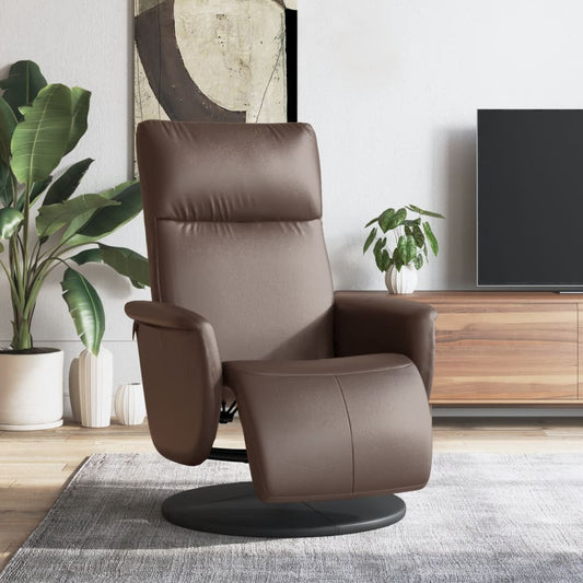 Fauteuil relax avec repose-pieds en simili cuir marron