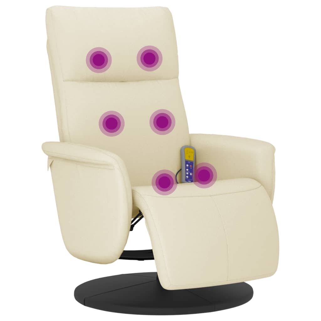 Fauteuil de massage avec repose-pieds en cuir artificiel crème