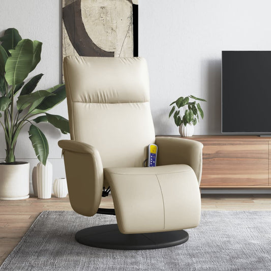 Fauteuil de massage avec repose-pieds en cuir artificiel crème