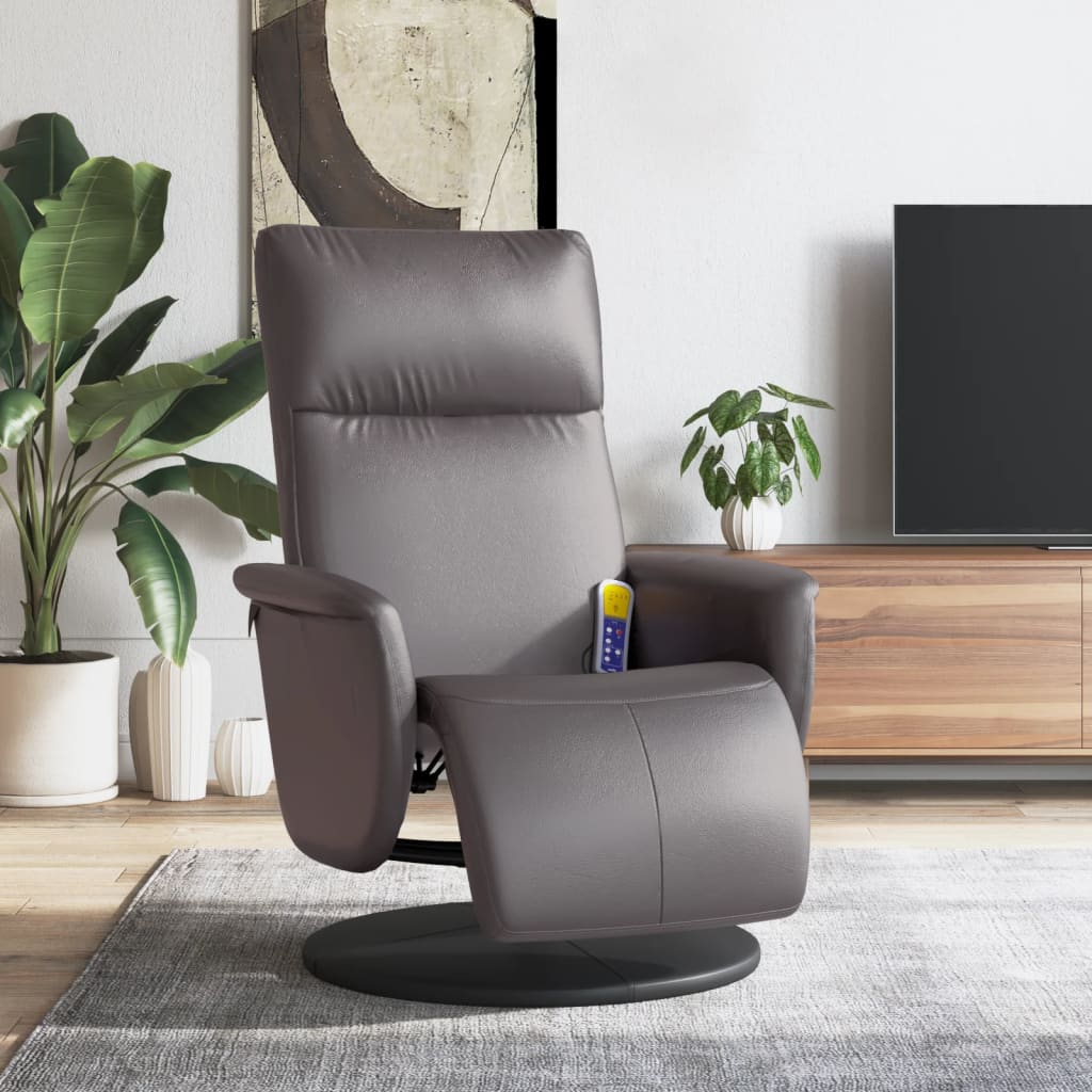 Fauteuil de massage avec repose-pieds simili cuir gris