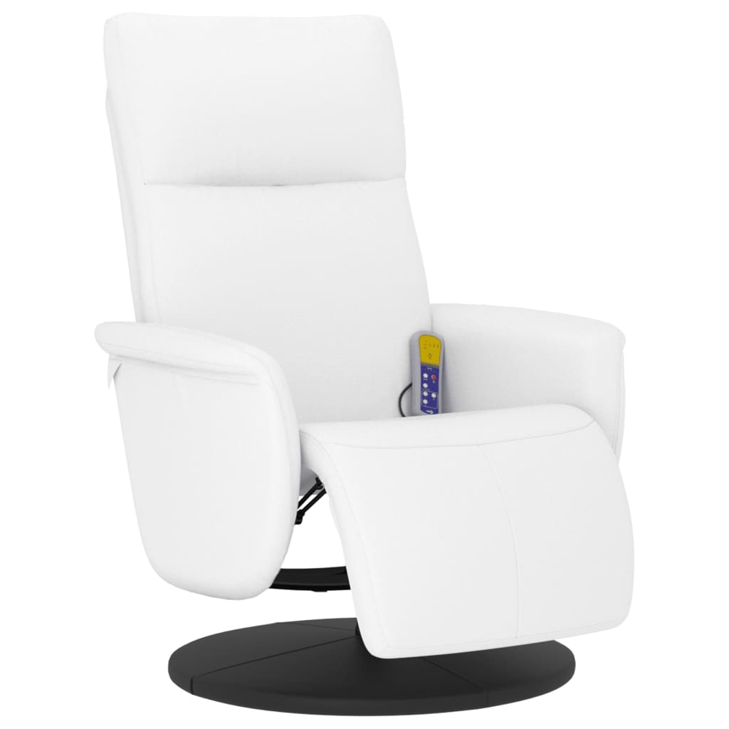 Fauteuil de massage avec repose-pieds en simili cuir blanc